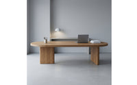 Natural Grain Dining Table with Pedestal Base Sturdy Oval Dining Table Modern Furniture Minimalist for Study
