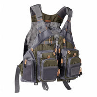 Multiple Pockets Mesh Fishing Vest Front Zipper Sleeveless Fishing Vest Wide Shoulder Straps Outdoor Wear Open Back