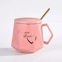 Large Coffee Mug with Lid and Spoon, Ceramic Tea for Couples Anniversary Gift, Desk with Heat Resistant Single Layer Cup
