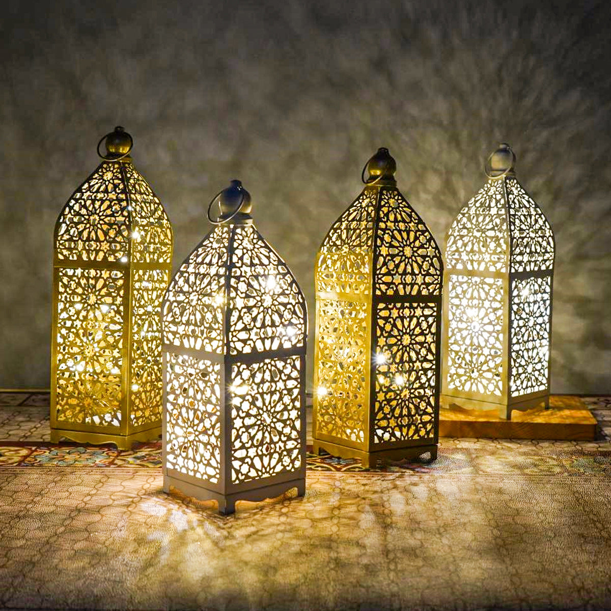 Creative LED Iron Lantern with Hollowed-Out Design, Vintage Middle Eastern Style