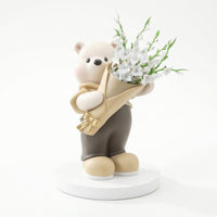 Bear Figurine with Vase Decorative Tabletop Figurine Table Centerpiece Charming Sculpture Modern for Living Room, Entryway