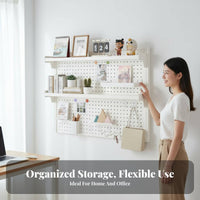 Adjustable Shelves Pegboard Wall Organizer Space Saving Wall Mounted Pegboard Shelf Customizable Layout Modular Desk Organizer Easy Installation for Crafters, Hobbyists, Students, Workshop, Home Office, Kitchen, Dorm Room