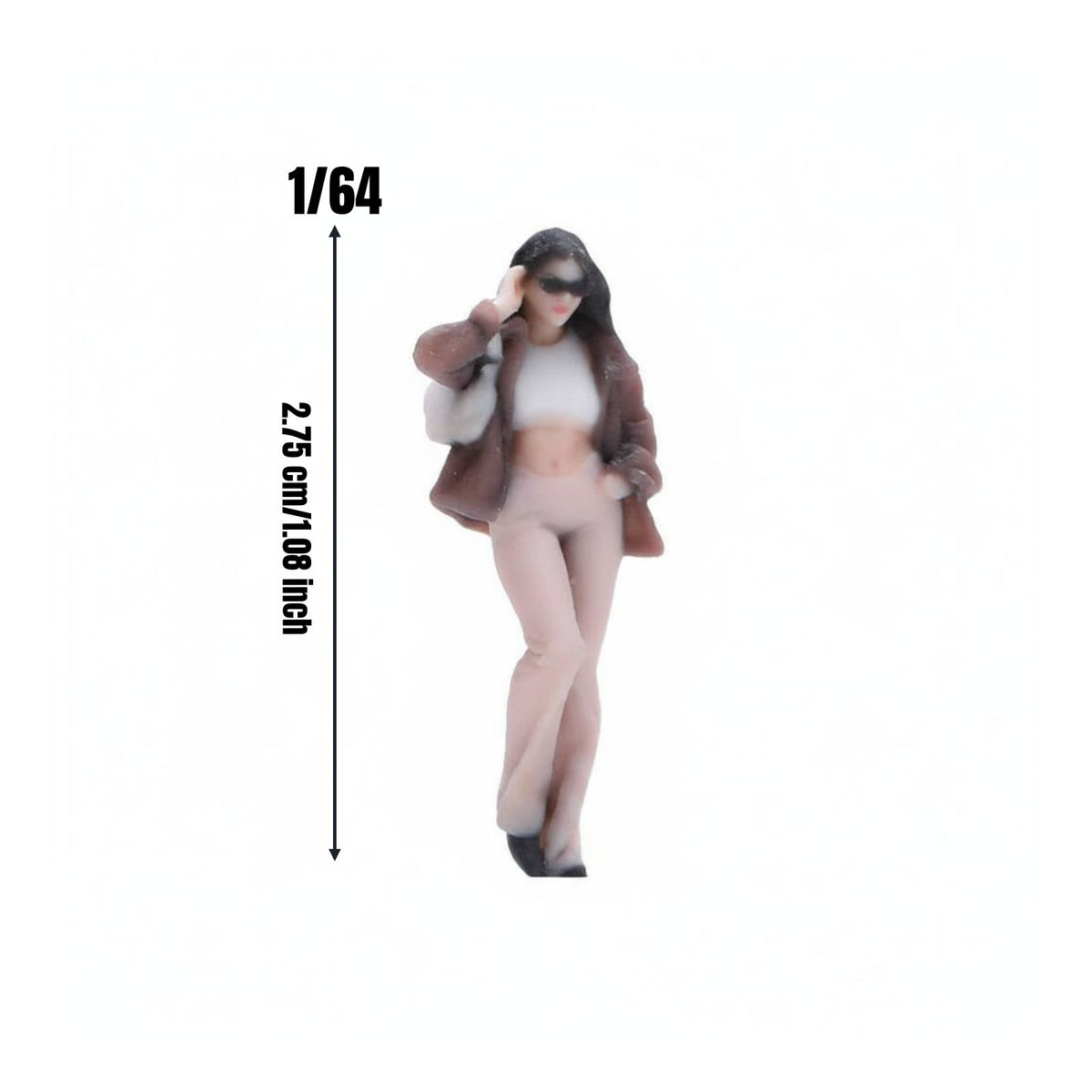 Mini Scene 1/64 Woman Figurine Compact Size Sunglasses Girl Figurine Realistic Details Scene Model Figure