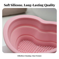 Foldable Design Silicone Makeup Brush Cleaner Portable Heart Shaped Brush Cleaning Bowl Easy to Keep for Women, Travel, Vanity, Bathroom