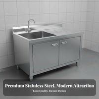 Stainless Steel Sink Cabinet Easy to Clean Unified Sink Countertop Cabinet Rust Resistant Commercial Kitchen Wash Station for Gardeners, Restaurant