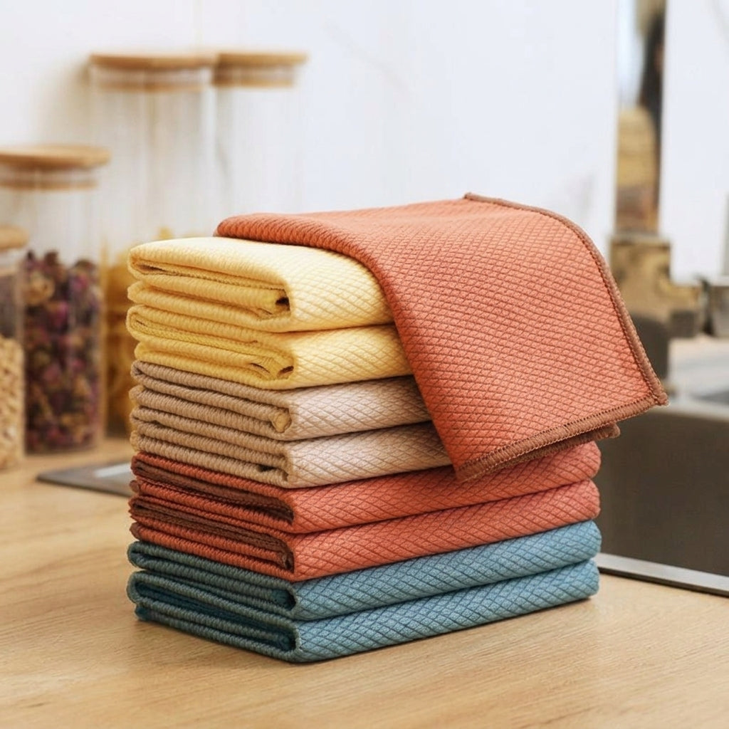 5 Pack Fish Scale Cleaning Cloth and Microfiber Cleaning Cloths, Streak Cloth for Glass, Mirrors and Stainless Steel, Absorbency