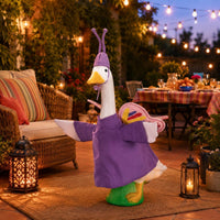 Butterfly Goose Ornament Green Base Porch Goose Ornament Outdoor Decoration Violet Whimsical Decor for Yard