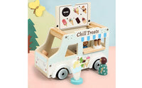 Early Learning Ice Cream Wagon Stroller Interactive Pretend Ice Cream Truck Child-Safe Materials Wooden Baby Stroller Sturdy for Toddlers, Babies, Indoor Play, Nursery