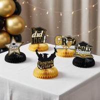 9 Pieces Graduation Honeycomb Centerpiece Gold and Black Theme Graduation Party Table Decoration Easy to Assemble for Graduates