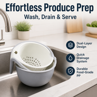 Foldable Colander Bowl Set, 2-Layer Rice Strainer & Washing Bowl, PP Food Grade Pasta Strainer for Fruits Vegetables, White 23cm