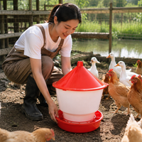 Automatic Chicken Feeder, Pest-Proof Poultry Seed Dispenser, Red and White Waterproof Lid