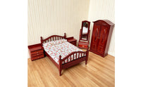 5 Pieces Dollhouse Bedroom Set Openable Miniature Bedroom Furniture Classic Dollhouse Miniature with Wardrobe for Photo Display