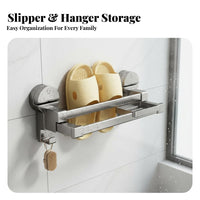 Suction Cup Mount Slipper Holder Drillno-Drill Installation Extendable Double Bar Slipper Rack Quick Draining Wall Organizer Space Saving for Renters, Homeowners, Families, Restroom, Shower Room, Entryway, Bedroom
