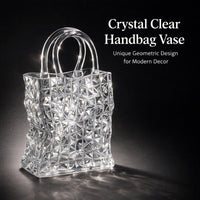 Handbag Shaped Glass Vase, Modern Minimalist Flower Vase for Home Decor, Geometric Textured Crystal Glass Vase, Living Room Table Centerpiece