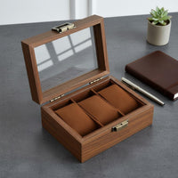 Watch and Jewelry Storage Box Multi-Compartment Design Wooden Jewelry Box Glass Top Watch Display Case Dustproof for Men