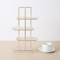 Tiered Cake Stand, Clear Glass Dessert Display Stand with Gold Metal Frame, Cupcake Stand for Birthday Parties & Afternoon Tea