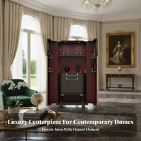 Luxury Design Solid Wood Wine Cabinet LED Lights Wine Cabinet with Glass Doors Adjustable Shelves Modern Lighted Home Bar Multi-Functional for Entertainers, Homeowners, Adults, Living Room, Mansion, Entertainment Area, Hotel Suite