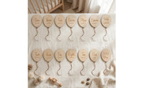 Wooden Milestone Plaque Gender-Neutral Baby Milestone Disc with Ribbon Double-Sided Photo Props Growth Sturdy for Newborns