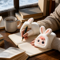 Cute Half-Finger Flip-Top Gloves for Winter, Thickened Plush Lined Warm Writing Gloves for Students and Office