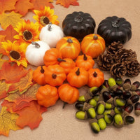 Artificial Pumpkins Assorted Fake Pumpkins with Maple Leaves Mixed Pumpkin Set for Decorators, Thanksgiving, Table Styling, Wreath Making