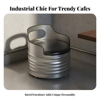 Oil Drum Furniture Set Comfortable PU Cushion Iron Barrel Booth Sofa Curing Varnish Finish Industrial Barrel Chair for Homeowners, Cafe, Bar, Lounge