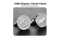 2 Pieces Crown Cufflinks Trendy Round Suit Shirt Fasteners Elegant Design Shiny Tone Cuff Fasteners for Grooms, Groomsmen, Formal Events, Weddings