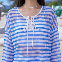 Swimsuits for Women, Striped Long Sleeve with Padded Bra for Water Sports, Conservative Two Piece for Older Ladies