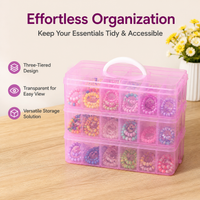3 Tiered Storage Box, 12L Bead Storage Box, 33.2x18.5x24.5cm Clear Storage Organiser with Handle, for Craft Room, Toy & Stationery