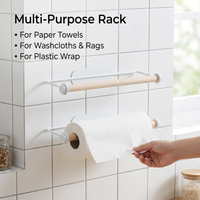 Cling Film Dispenser Minimalist Home Kitchen Wall Mounted Organizer Iron Beech Wood Paper Towel Rack Home Organizer