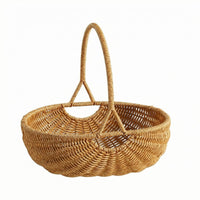 Handwoven Pumpkin Basket Arched Handle Rattan Basket Reinforced Rim Openwork