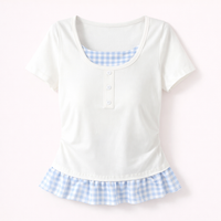 T Shirts for Women UK with Plaid Panel Patchwork Design, Oversized Loose Fit Round Neck Ladies for Work and Office Wear, Short Sleeve Tops