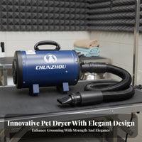 Twin Motor Dog Blower Low Noise Canine Grooming Blower Adjustable Speed & Temperature High Power Pet Dryer for Medium to Large Dogs