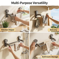 Sink Metal Towel Bar, Rotating Wall Mount Rack for Small Space Students, Damage Suction Cup Installation for Bathroom, Drying Storage Solution