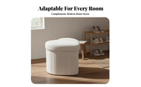 Teddy Fleece Upholstery Heart-Shaped Storage Stool Foldable Design Heart-Shaped Vanity Stool Multi-Functional Upholstered Footstool Boucle Texture for Students, Adults, Teens, Entryway, Living Room, Bedroom