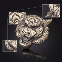 Antique Gold Tiger Face Car Emblem 3D Tiger Head Emblem Long-Lasting Hardware Thick for Bikers
