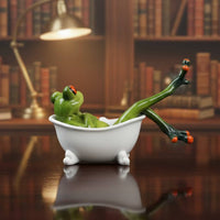 Frog Lying in Bathtub Figurine Tabletop Decor Compact for Office Desk, Bookshelf
