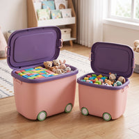 Kids' Large Capacity Toy Storage Box with Lid, Stackable Plastic Organizer for Clothes, Snacks, and Baby Items