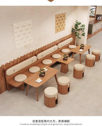 侘寂风奶茶店咖啡厅卡座沙发甜品店蛋糕烘焙店休息区洽谈桌椅直销 米白色卡座