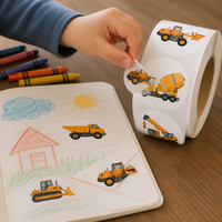 Kids' Construction Vehicle Sticker Roll - 500 Pcs Cartoon Excavator Decals for Scrapbooking & Sealing