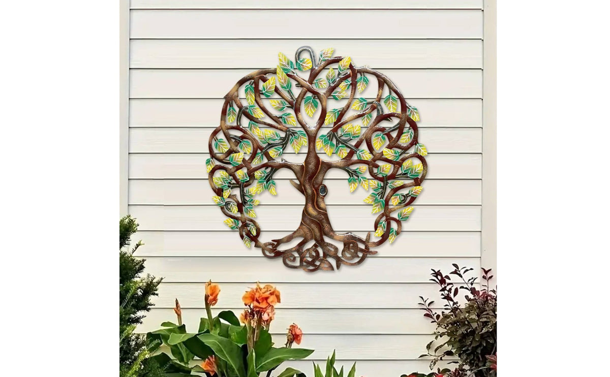 Metal Tree of Existence Wall Art Hollowed-out Design Tree of Existence Wall Decor Lightweight Iron Silhouette Art for Patio