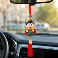 Chinese God of Wealth Car Hanging Ornament for Rearview Mirror, New Year Decoration Gift