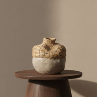 Ceramic Vase with Woven Neck Hand-Crafted Rustic Flower Vase Matte for Tabletop