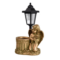 Angel Statue with Solar Lantern Outdoor Garden Figurine Planter Decorative Garden Statue with Lantern for Homeowners, Yard, Patio