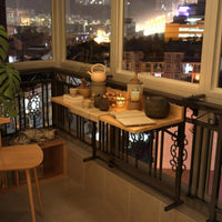 Foldable Balcony Bar Table Adjustable Railing-Mounted Table with Wood Tabletop Furniture Space-Saving Sturdy