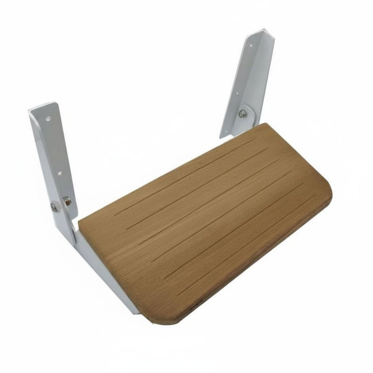 Aluminum Alloy Foldable Teak Step White Painted Metal Marine Folding Step Space Saving Teak Foot Pedal Easy to Stow-Able for Yacht, Boat, Rv, Motorhome