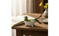 Frog Lying in Bathtub Figurine Tabletop Decor Compact for Office Desk, Bookshelf