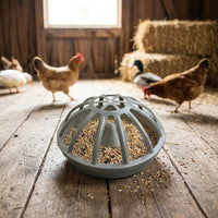 Chicken Feeder, 30cm Round Plastic Chicken Feeder, Anti-Tilt Feeder for Poultry, Gray