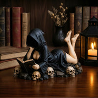 Hooded Reader Figurine Enigmatic Gothic Figure with Book Literary Decor for Desk