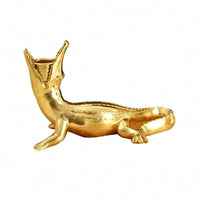 Sculpted Crocodile Candle Holder Textured Resin Crocodile Decor Metallic Finish House Decoration Stretched