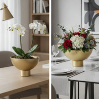 Gold Metal Planter with Pedestal Tabletop Bowl Planter Decorative Table Centerpiece Wide-Mouth for Indoor